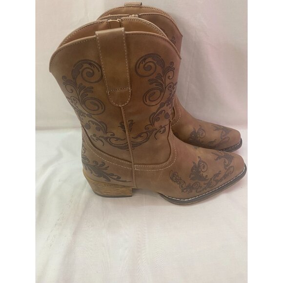 Dream Pairs Women's 9 Cowboy Cowgirl Western Ankle Booties Low Chunky Heel - Picture 2 of 8